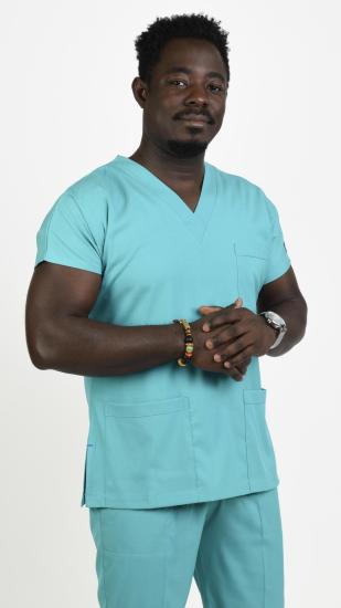 V yaka Likralı Kumaş Benetton Yeşili Tek Üst